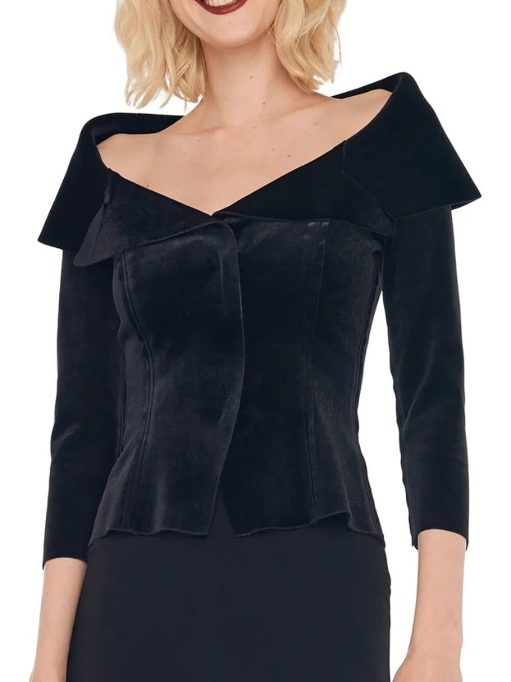 Norma Kamali Black Velvet Off Shoulder SB Jacket, XXS